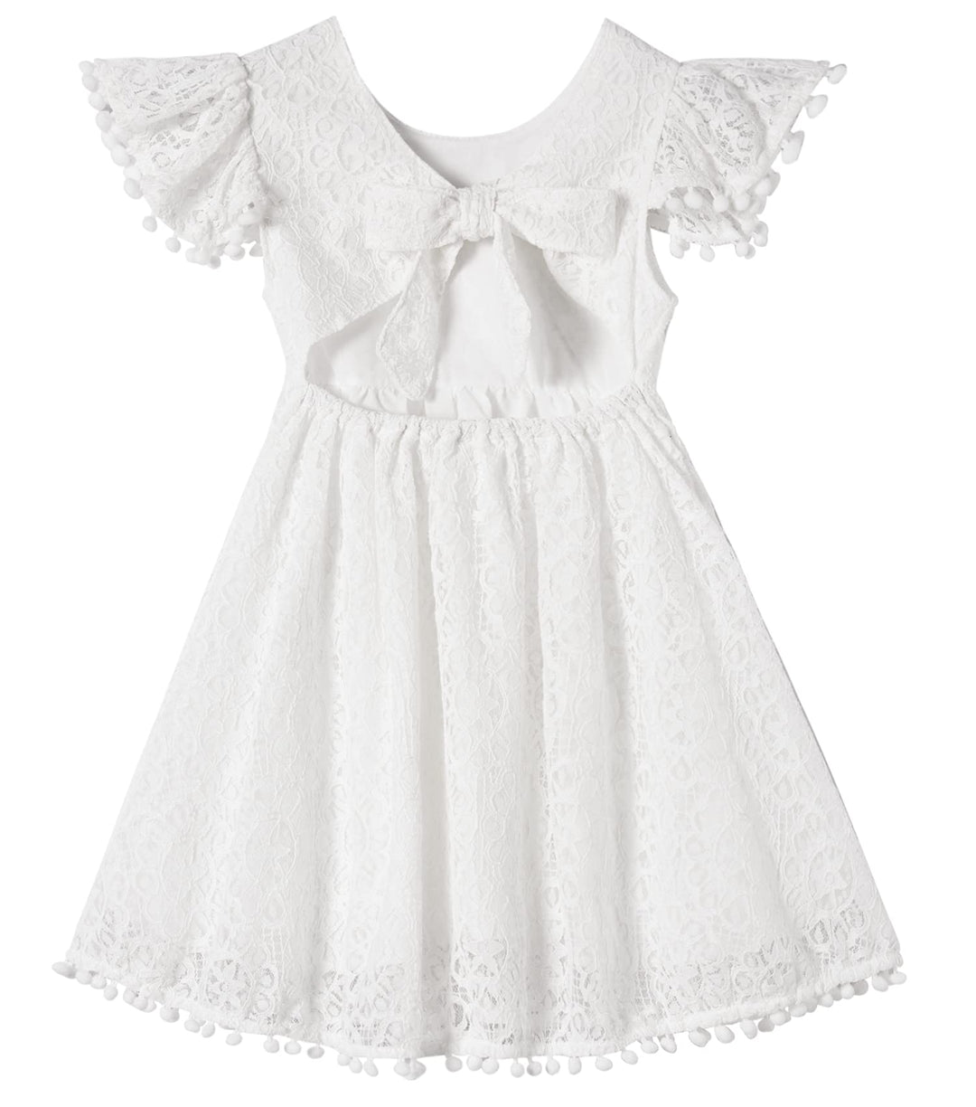 Mädchen Elegante Prinzessin Spitzenkleid Kleinkind Vintage Pom Pom Flatterärmel Party Kleider 3 Jahr