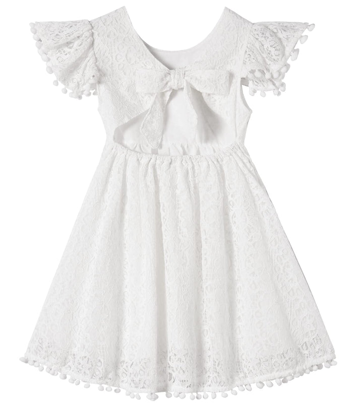 Mädchen Elegante Prinzessin Spitzenkleid Kleinkind Vintage Pom Pom Flatterärmel Party Kleider 3 Jahr