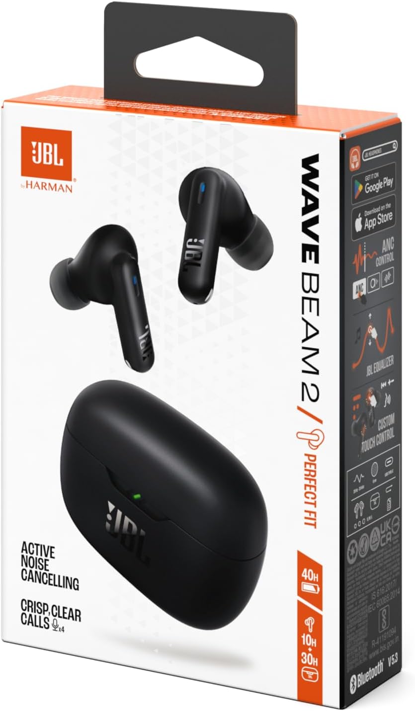 JBL Wave Beam 2, Kabellose Bluetooth-In-Ear-Kopfhörer mit Noise-Cancelling, 40 h Wiedergabezeit, JBL