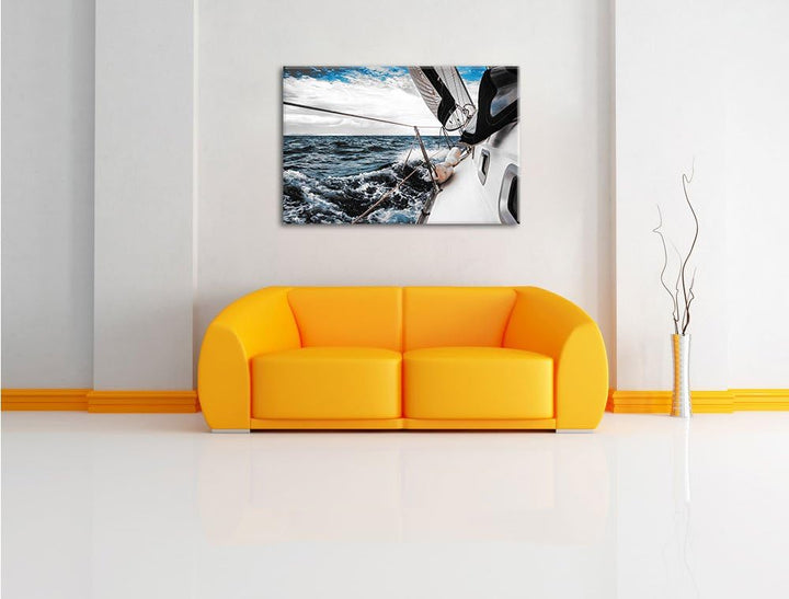 Pixxprint Die weissen Segel der Yacht als Leinwandbild/Grösse: 100x70 / Wandbild/Kunstdruck/fertig b