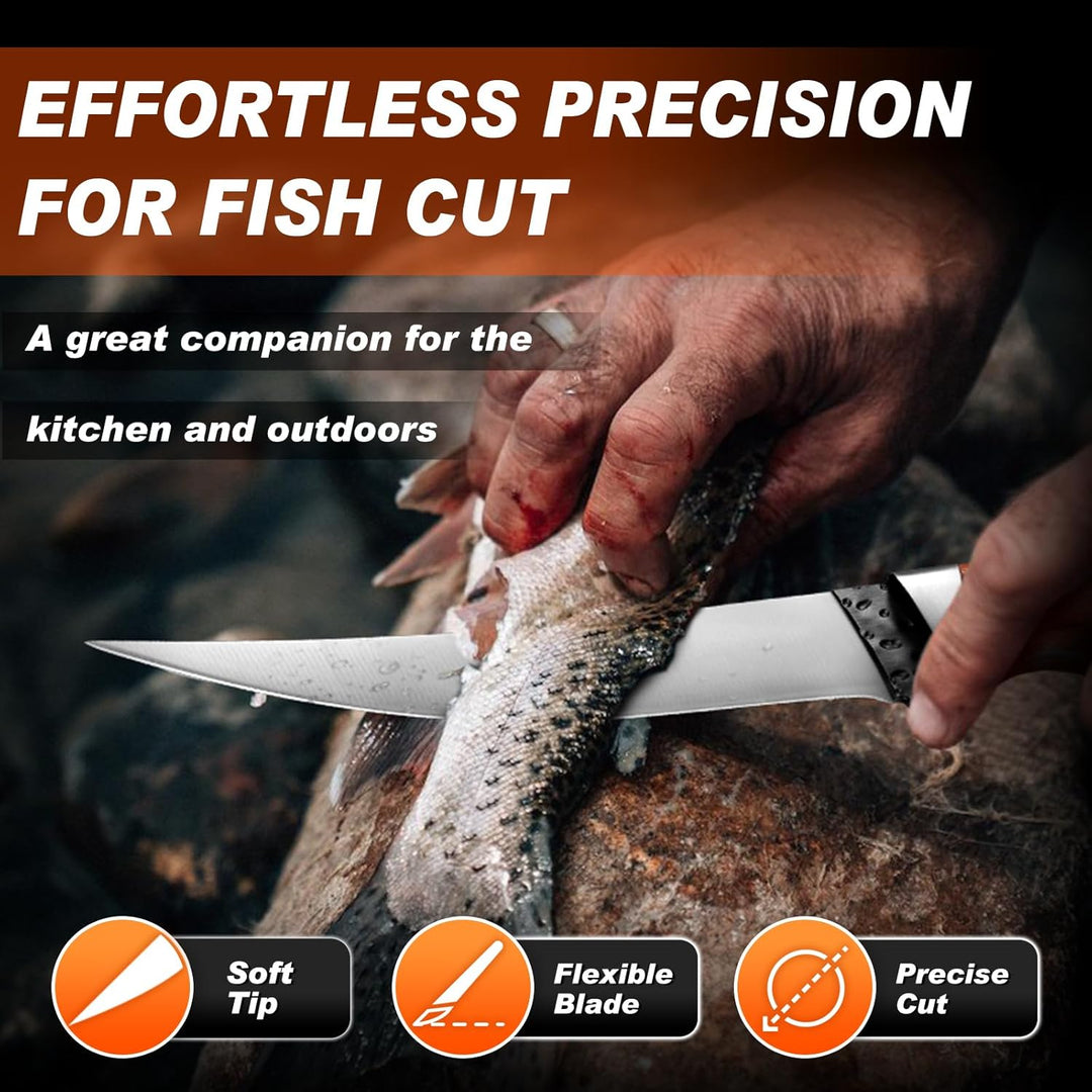 PURPLEBIRD Filetiermesser für Fisch 15 CM mit Scheide, 440C Edelstahl Fischmesser zum Schneiden von
