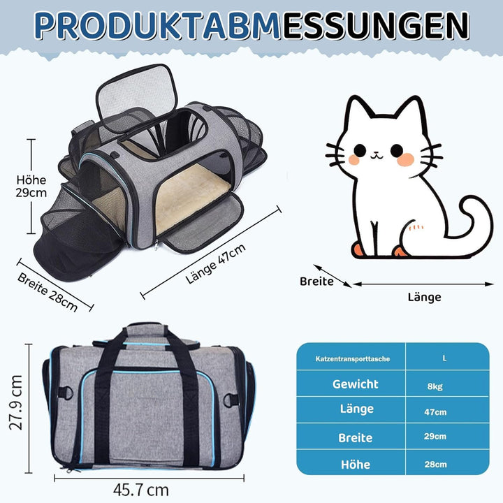 Faltbarer Transporttasche Katze und Hund,erweiterbare Katzentransportbox mit Schultergurt Hundetrage