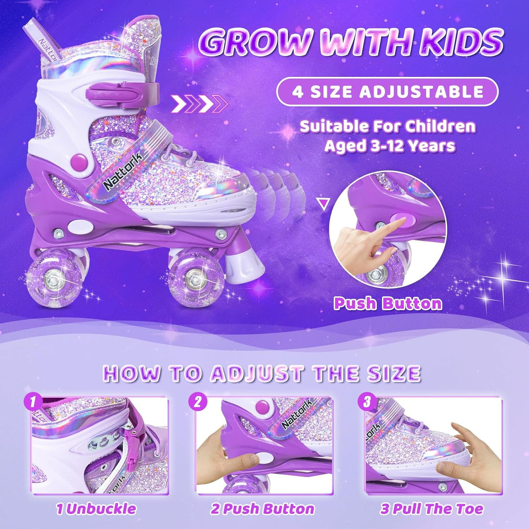 Nattork Kinder Rollschuhe, Rollschuhe Verstellbar mit 4 Grössen Einstellbare, Rollschuhe für Mädchen