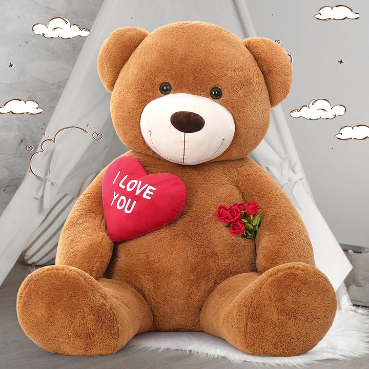 MorisMos 130cm Teddybär gross XXL mit Herz I Love You, Dunkelbrauen riesen Teddys, grosser Bär Kusch