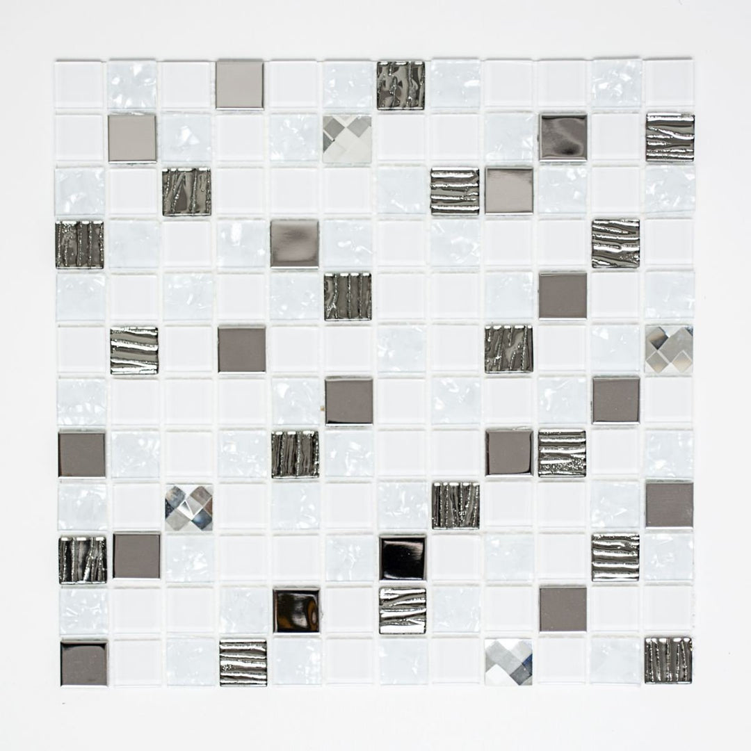 Mosaik Fliesen Mosaikfliesen Glasmosaik Kachel weiss silber glänzend Küchenfliese WC Fliesenspiegel