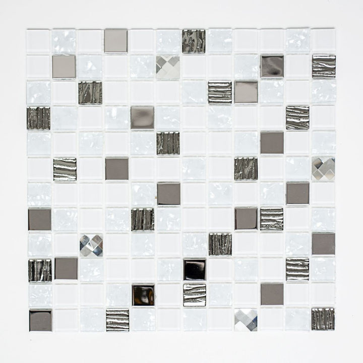 Mosaik Fliesen Mosaikfliesen Glasmosaik Kachel weiss silber glänzend Küchenfliese WC Fliesenspiegel