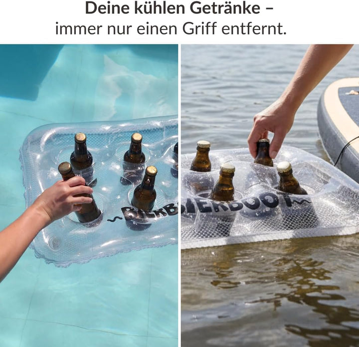 Bierboot schwimmender Getränkekühler – Aufblasbarer Getränkehalter mit 6 Haltern für SUP, Schlauchbo