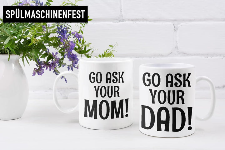 Trendation - Geschenk für Mama und Papa Vater und Mutter Tassen Set Lustiger Spruch Geschenkidee Wei