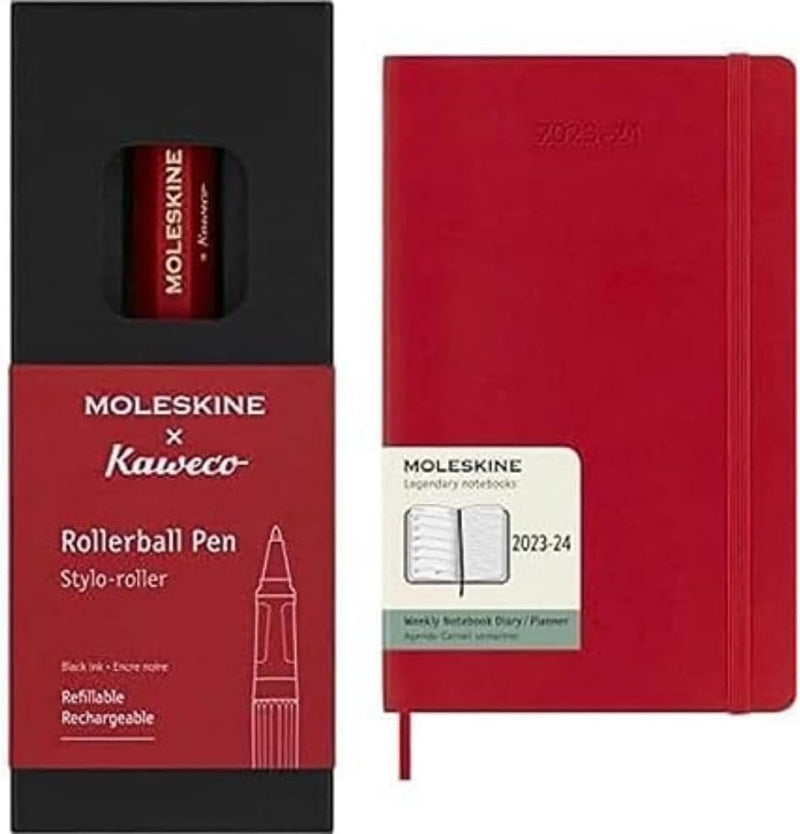 Moleskine x Kaweco Tintenroller, Farbe Rot + Wochenplaner 2023-2024, 18-Monate-Kalender, Akademische