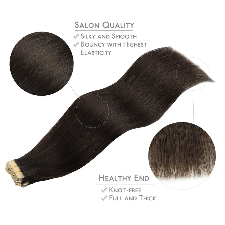 WENNALIFE Tape Extensions Echthaar, 20pcs 40g 30cm 12 Zoll Dunkel Braun Remy Invisible Tape Extensio