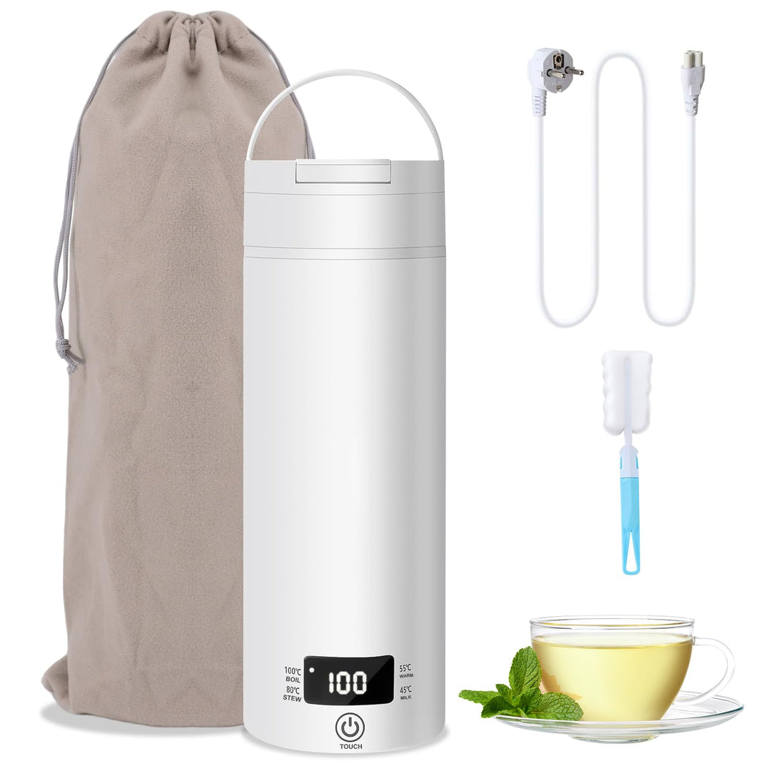 Reisewasserkocher 450ml, Elektrischer Reisewasserkocher Klein Mini Wasserkocher mit Temperatureinste