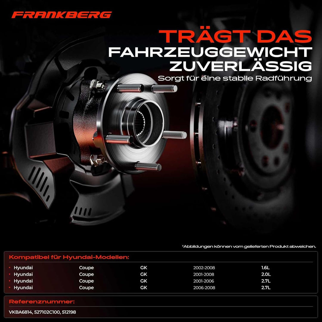 Frankberg 1x Radnabe Radlagersatz Hinterachse Kompatibel mit Coupe GK 1.6L 2.0L 2.7L 2001-2008 Repla