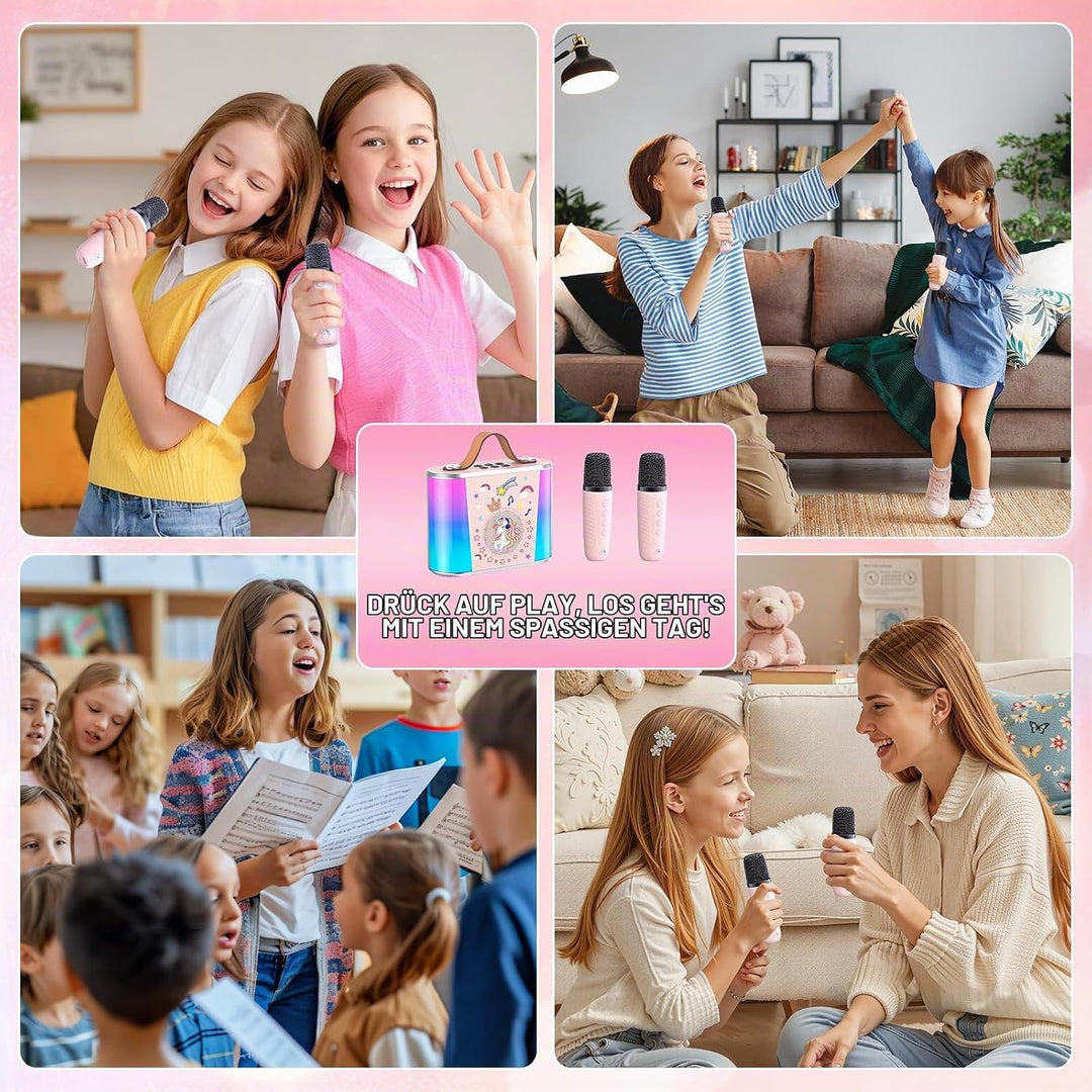 PKBD Karaoke Maschine für Kinder,Mini Karaoke Maschine mit 2 Mikrofonen, Tragbarer Bluetooth-Lautspr