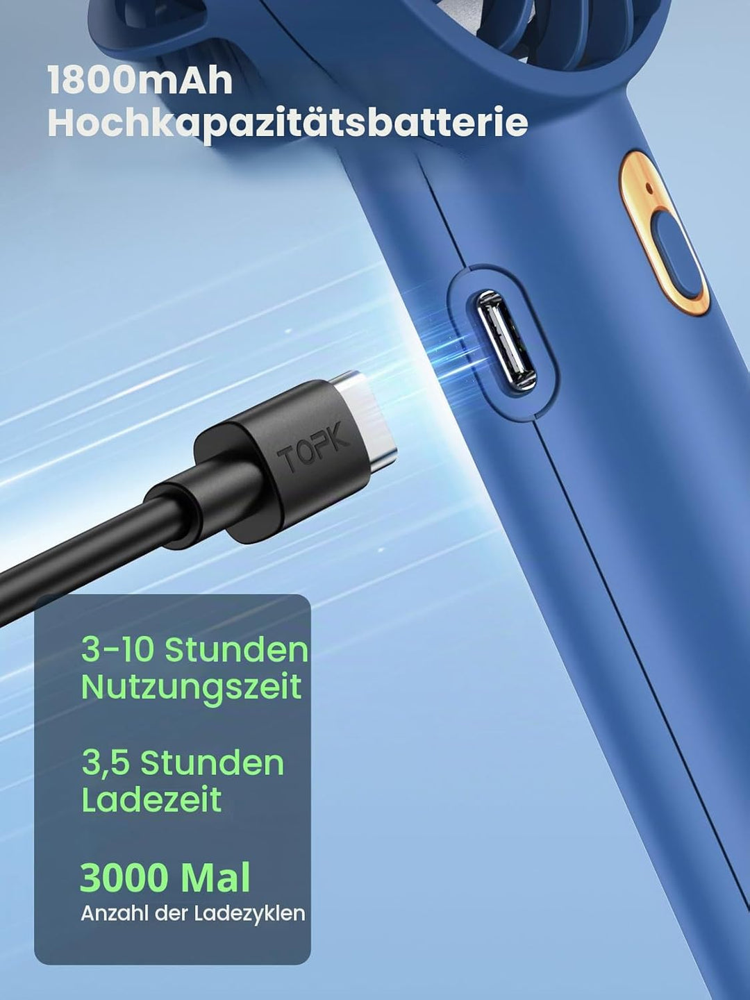 Warmco 2 stück Handventilator, Tragbarer Mini USB Ventilator mit 3 Geschwindigkeiten,Ventilator Klei