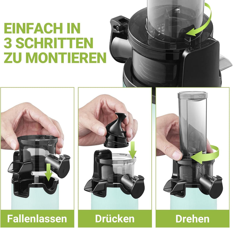 AOBOSI Entsafter,Mini slow juicer mit Rückwärts-Kau-Funktion-saftpresse elektrisch mit Bürste und 2