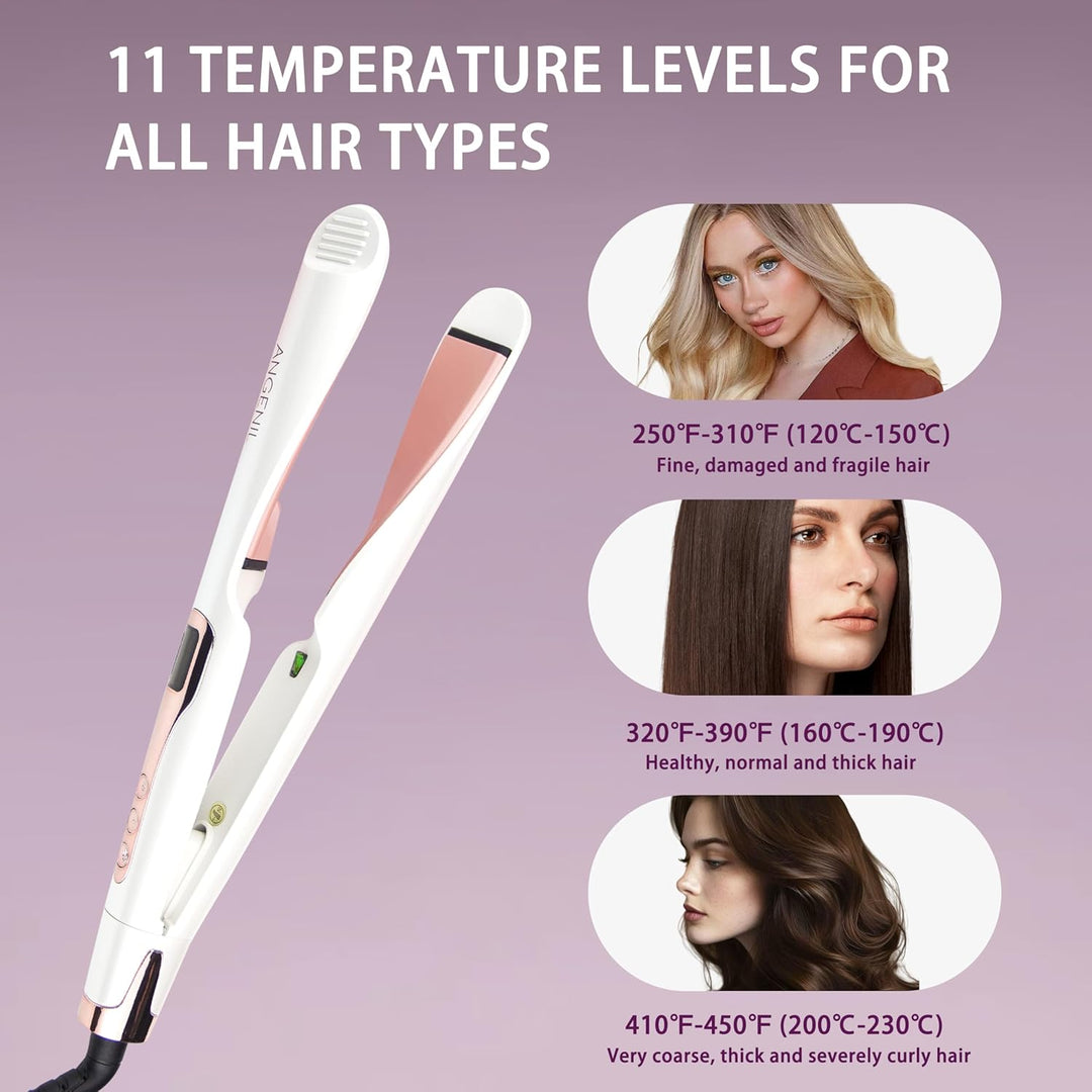 ANGENIL Pro Twist Haarglätter für Damen, Keramik-Glätteisen und Lockenstab 2-in-1, Haarglätter mit D