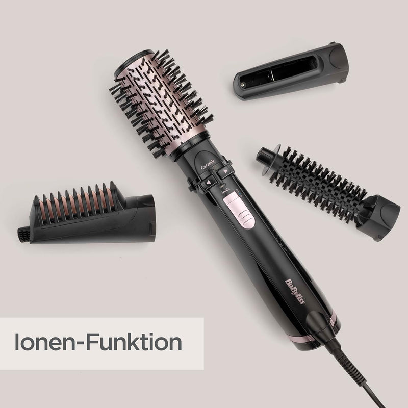 BaByliss rotierende Warmluftbürste mit 1000 Watt und 4 Aufsätzen zum Trocknen, Glätten, Formen und f