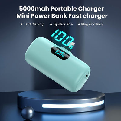 Feob Power Bank USB C 5000mAh, 15W PD 3.0A Schnelles Aufladen Powerbank Schlank LCD Display Extrener