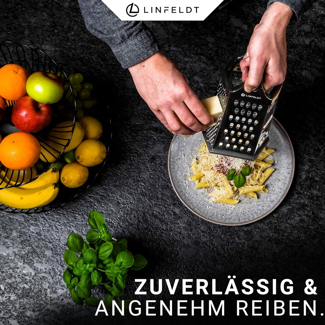 6-Kant Reibe Edelstahl Küchenreibe mit Behälter - Rostfrei Spülmaschinengeeignet 23x14cm Multi Reibe