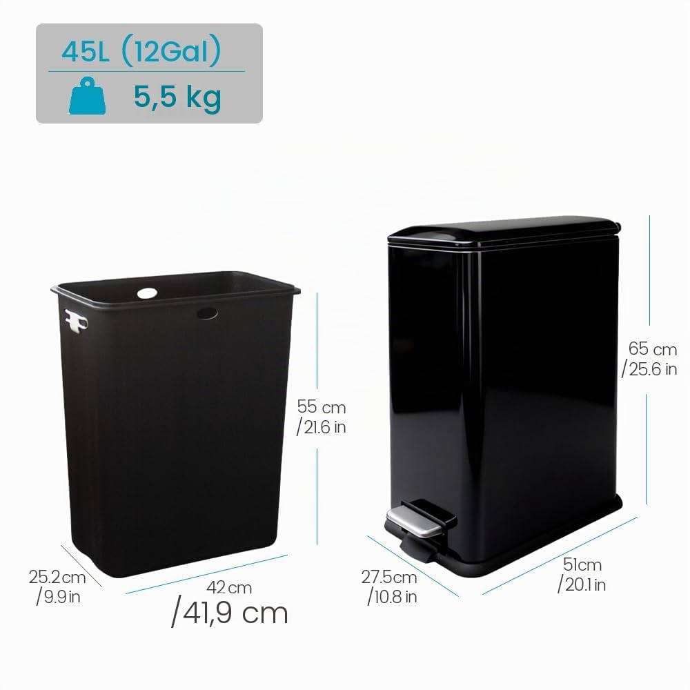Mülleimer Küche, 45 Liter Abfalleimer Küche, grosser Tretmülleimer，45L Küchenmülleimer mit Softclose