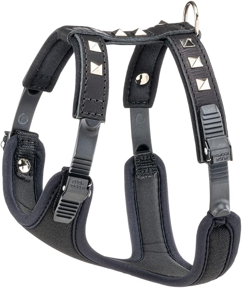 Ferplast Hundegeschirr kleine Hunde GIOTTO LUXOR SMALL, aus echtem Leder mit silbernen Nieten, Halsu