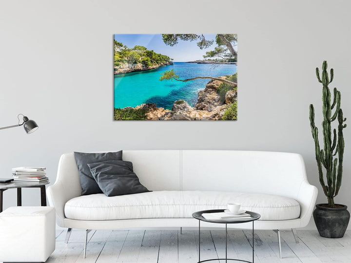 Pixxprint Glasbild | Wandbild aus Echtglas | Mallorca Bay Cove | 60x40 cm | inkl. Aufhängung und Abs