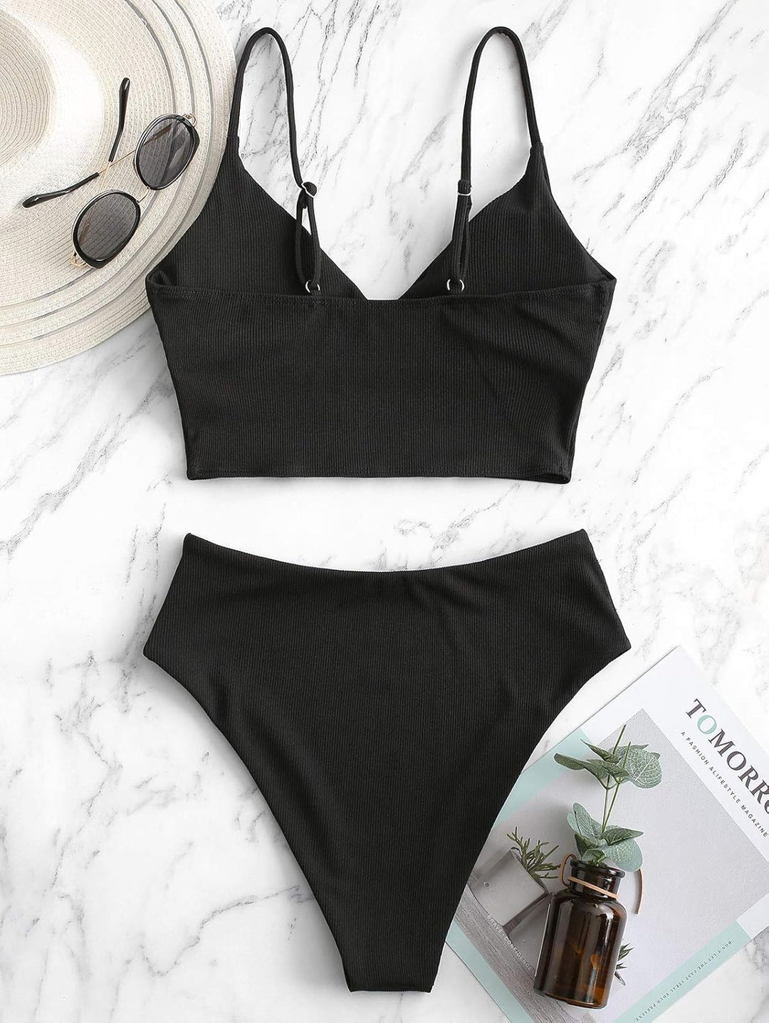 ZAFUL Gerippt Fest Chorhemd Hohes Bein Schnitt Hohe Taille Tankini Set Gepolstert Zwei Stücke Badean