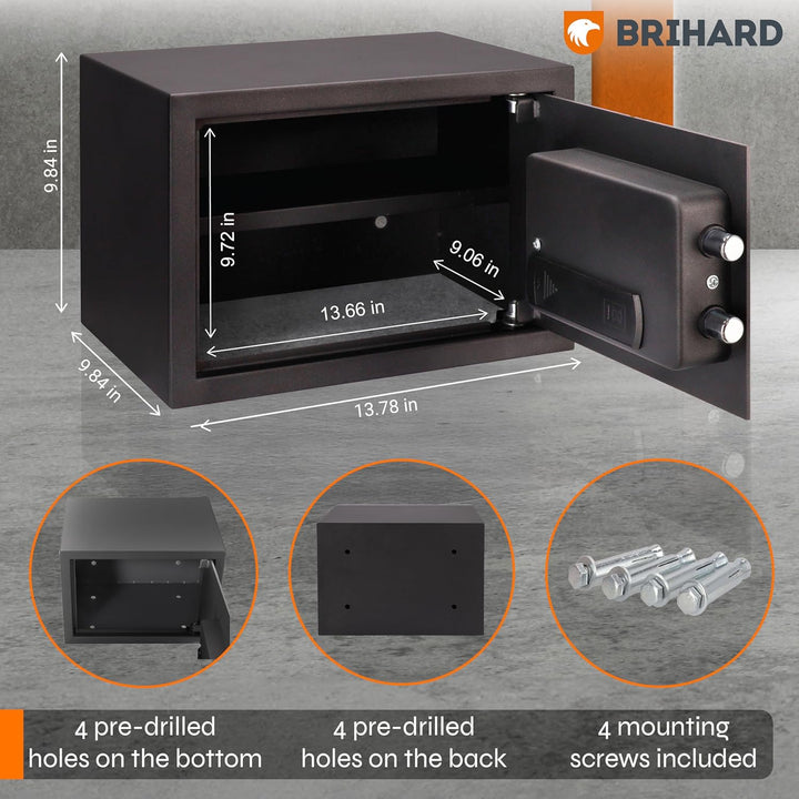 Brihard Biometrischer Safe E14602B – 2-in-1 Digitale Tastatur und Fingerabdruck – Home Tresor 25 cm