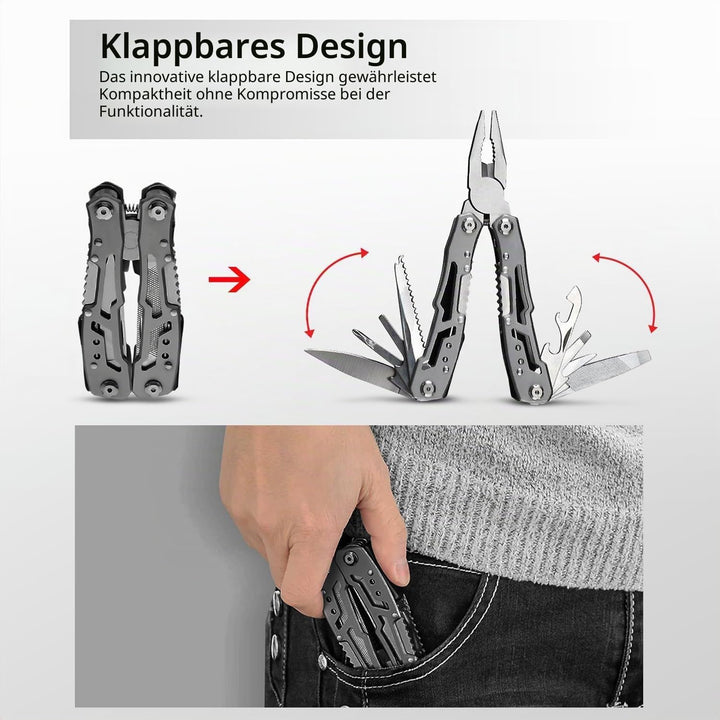 Multitool 14-in-1 mit Zange, Messer, Schraubendreher, Flaschenöffner und Nylonetui – Kompaktes und R