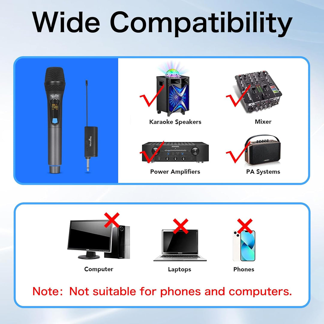 MicrocKing Drahtloses Mikrofon Wireless Microphone System Dynamic Handheld mit wiederaufladbarem Emp