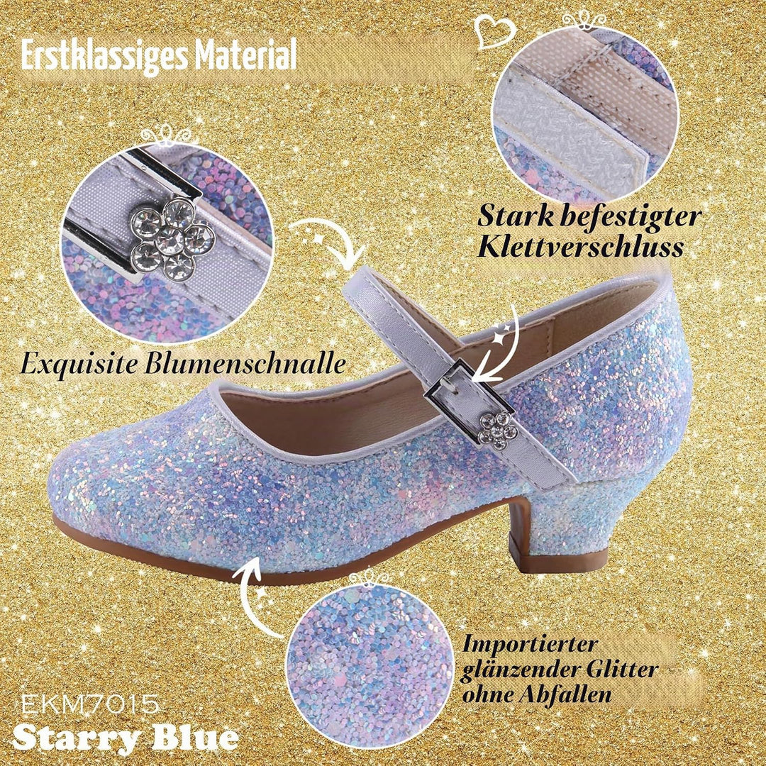 EIGHT KM - Mädchen High Heel Kleid Schuhe - Mary Jane Prinzessin Hochzeit Pumps - Funkelnder Glitzer