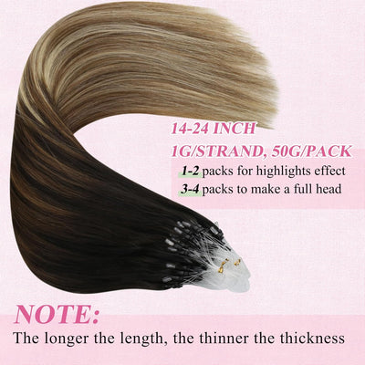 YoungSee Echthaar Extensions Microring Balayage Microring Extensions Braun Ombre Blond Microring Ext