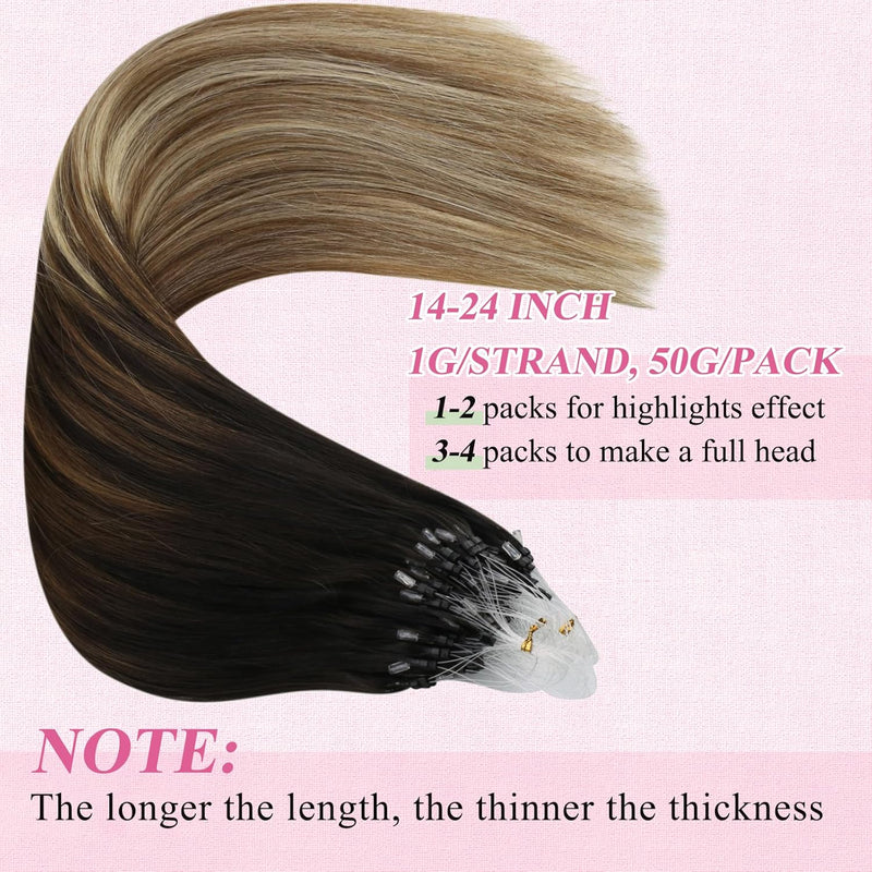 YoungSee Echthaar Extensions Microring Balayage Microring Extensions Braun Ombre Blond Microring Ext