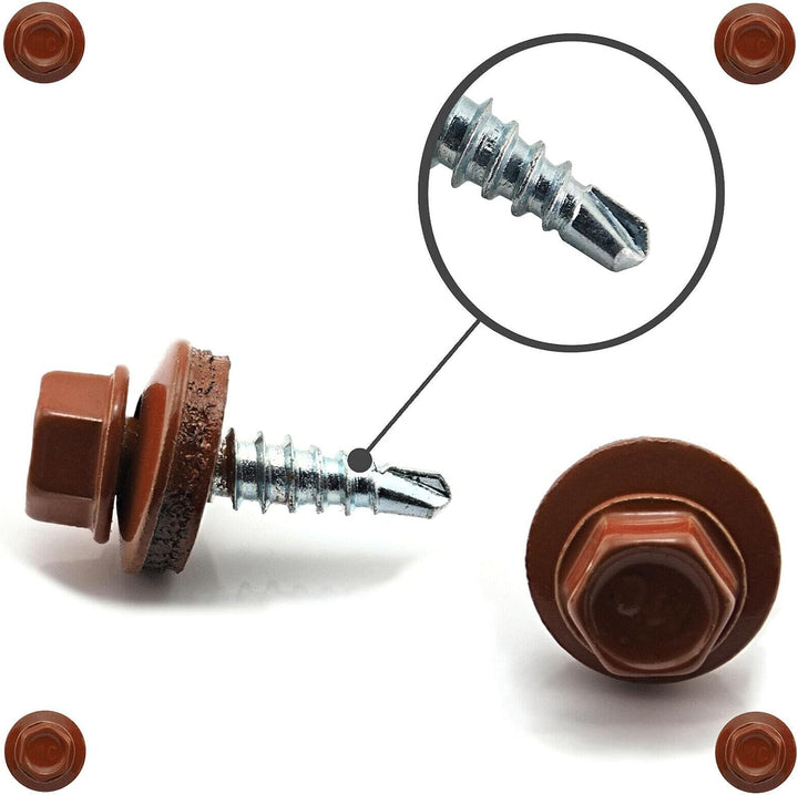 200 Stück Trapezblech Schrauben Bohrschrauben selbstbohrend 4,8x20 / RAL 8004 RAL 8004 Dach verzinkt