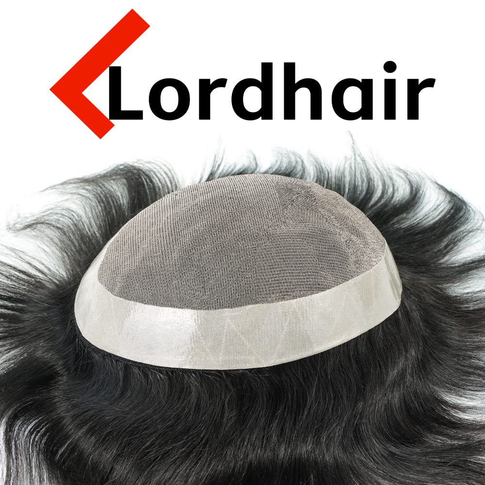 Lordhair Toupet für Männer Haarersatz Systeme Mann, natürliche atmungsaktive Mono-Spitze mit PU-Echt
