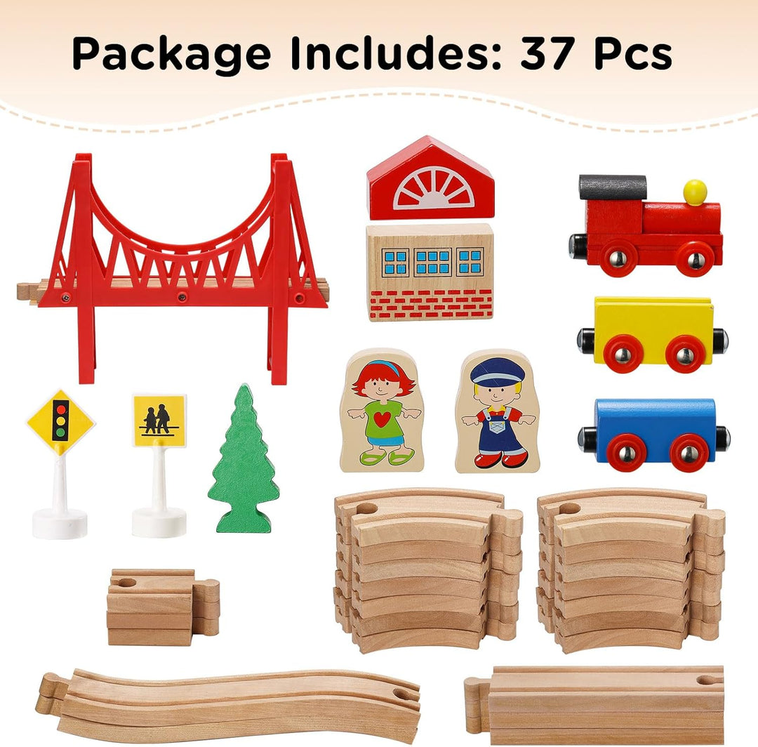 SainSmart Jr. 37 Pcs Holzeisenbahn und Züge Pack Eisenbahn Anfängerset Kompatibel mit Thomas Passend