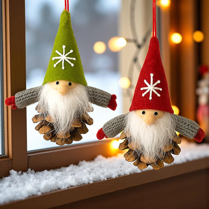 MIJOMA 12er Set Weihnachtswichtel – Handgemachter Baumschmuck aus Holz & Stoff – Deko-Wichtel für Ta