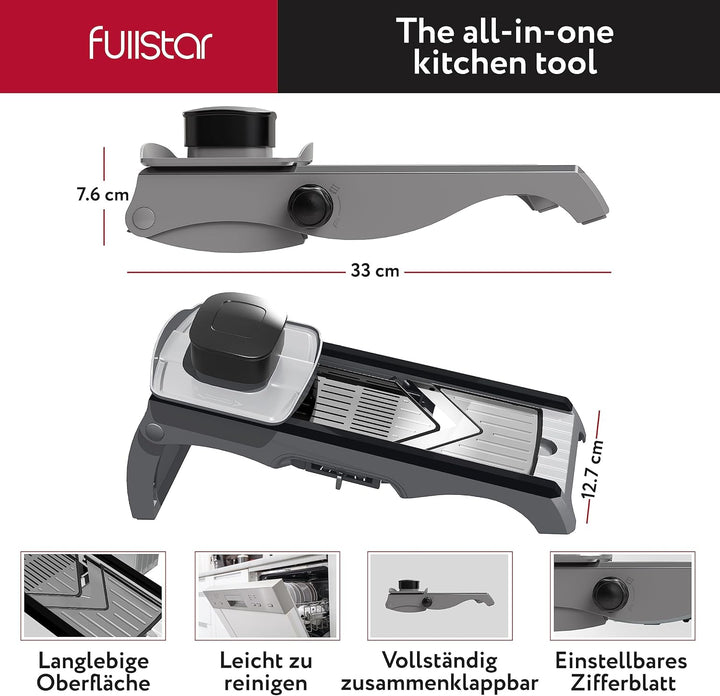 7-in-1 Verstellbar Edelstahl Mandoline Gemüsehobel Gemüsereibe - Gurkenhobel Dünne Scheiben - Reibe