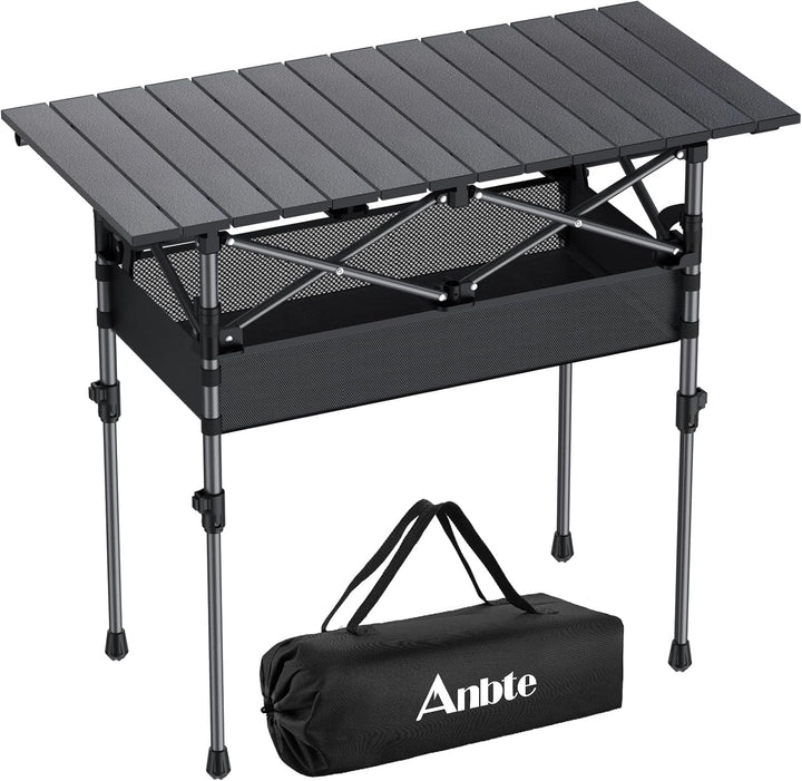 Anbte Campingtisch Aluminium 82x40cm(LxB) Aufrollbare Tischplatte 2 Verstellbar Höhen 44/70cm Klappt
