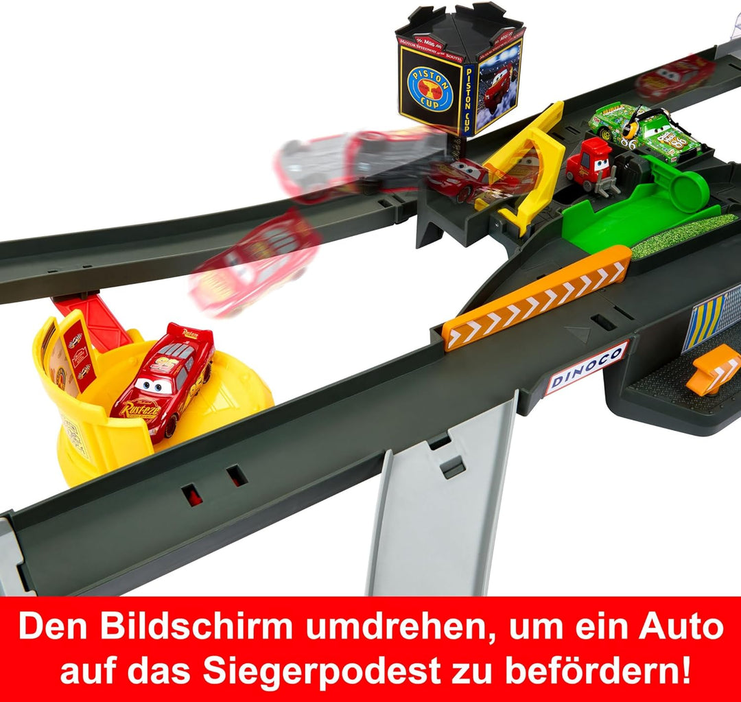 DISNEY Pixar Cars Piston Cup Action - Interaktives Rennstrecken Spielset, Beschleuniger, Boxengassen