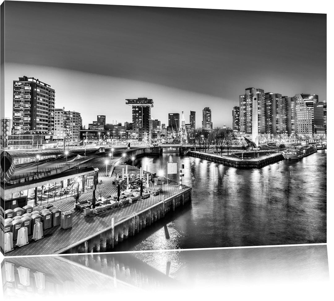 Pixxprint Ausblick auf Rotterdam / 100x70cm Leinwandbild bespannt auf Holzrahmen/Wandbild Kunstdruck