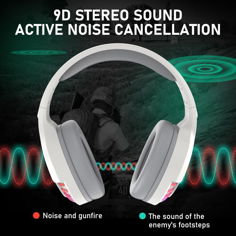 Kabellose Bluetooth-Kopfhörer Over Ear, kabelloser&kabelgebundener Dualmodus, RGB-Kopfhörer mit Gerä