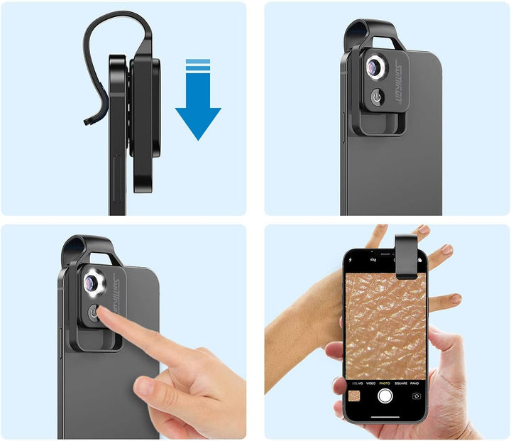 Somikon Handylupe: Mikroskop-Vorsatzlinse für Smartphones, 200-fache Vergrösserung, 6 LEDs (Microsco