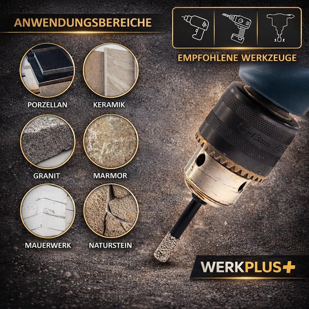 Fliesenbohrer Diamantbohrer 5er-Set (6|6|8|10|12mm) inkl. Karbid Anbohrer ideal für Keramik, Feinste