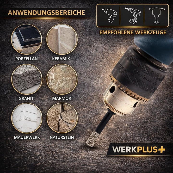 Fliesenbohrer Diamantbohrer 5er-Set (6|6|8|10|12mm) inkl. Karbid Anbohrer ideal für Keramik, Feinste