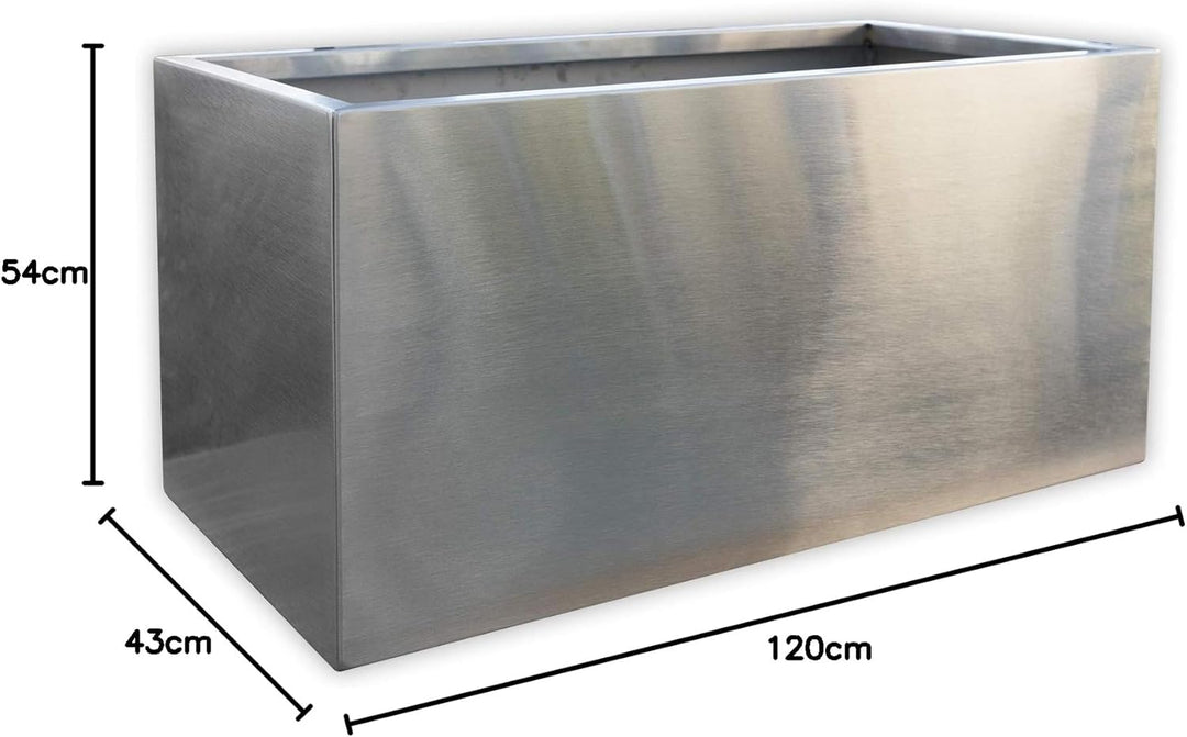 Köhko® Designer-Pflanztrog aus Edelstahl Viva 120 x 54 x 43 cm | matt gebürsteter Pflanzkübel eckig