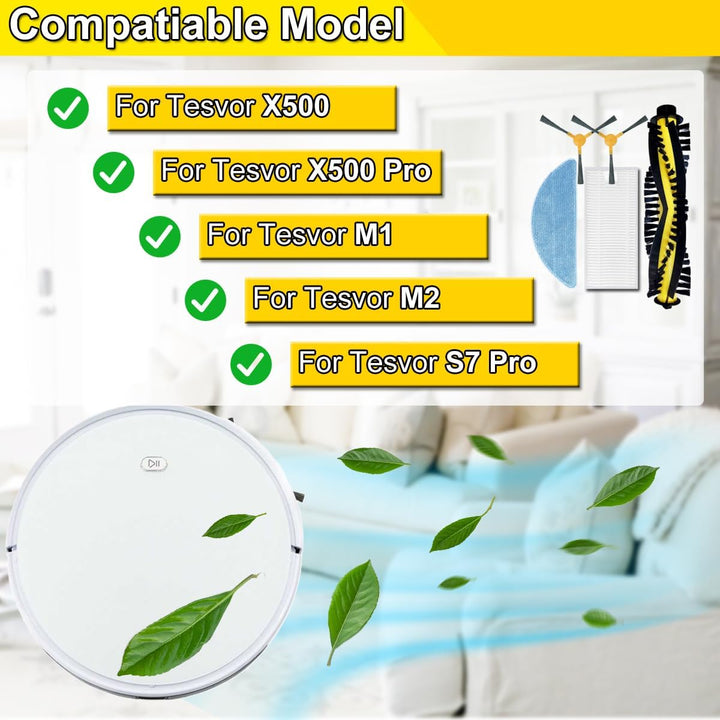 Ersatzteile Zubehör für Tesvor X500/X500 Pro/M1/S7 Pro/M2 Staubsauger, 1 Hauptbürste Rollbürste, 8 S