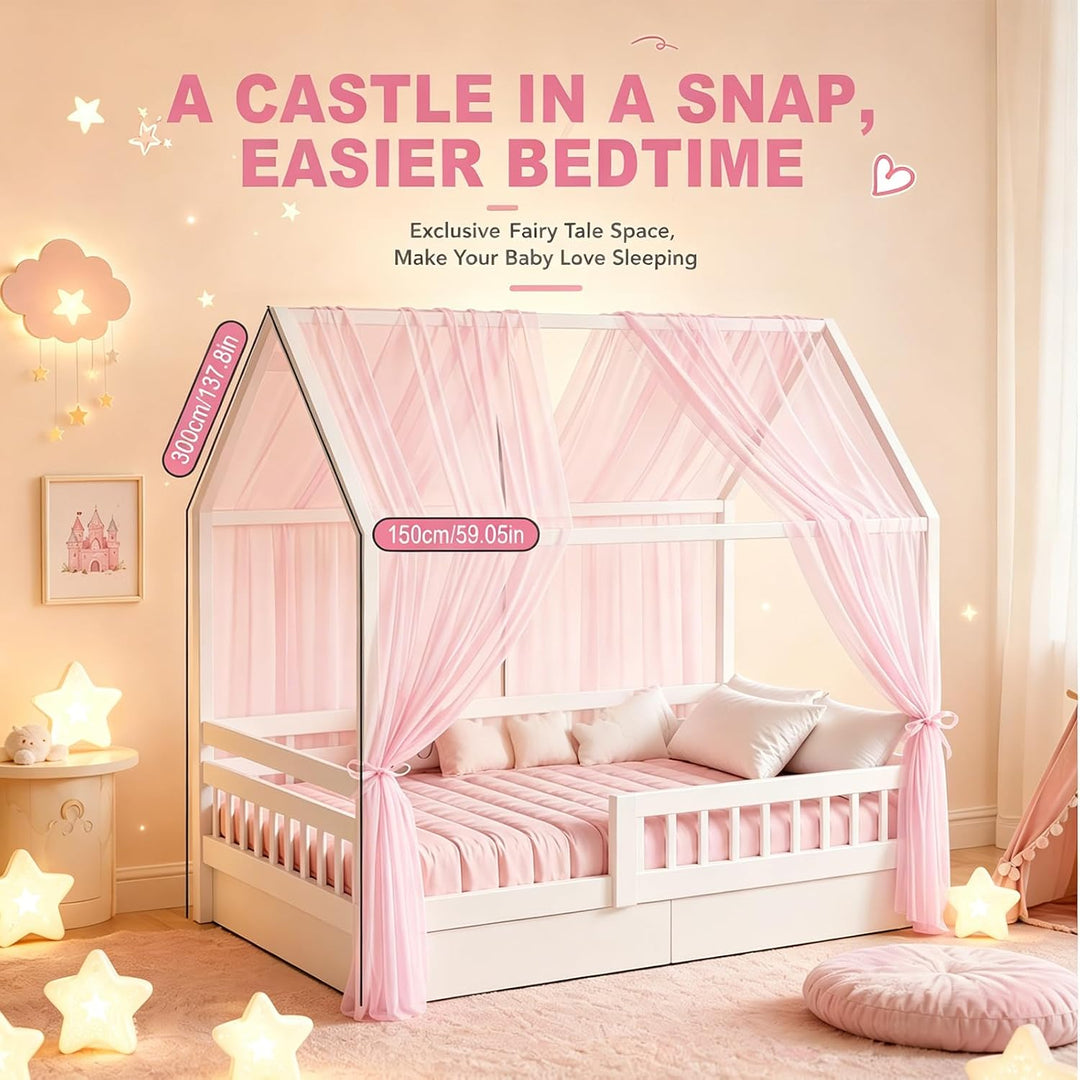 Hausbett Himmel Set, 2 Stück Betthimmel Hausbett für Hausbett Deko Mädchen & Jungen, Bett Vorhang Hi