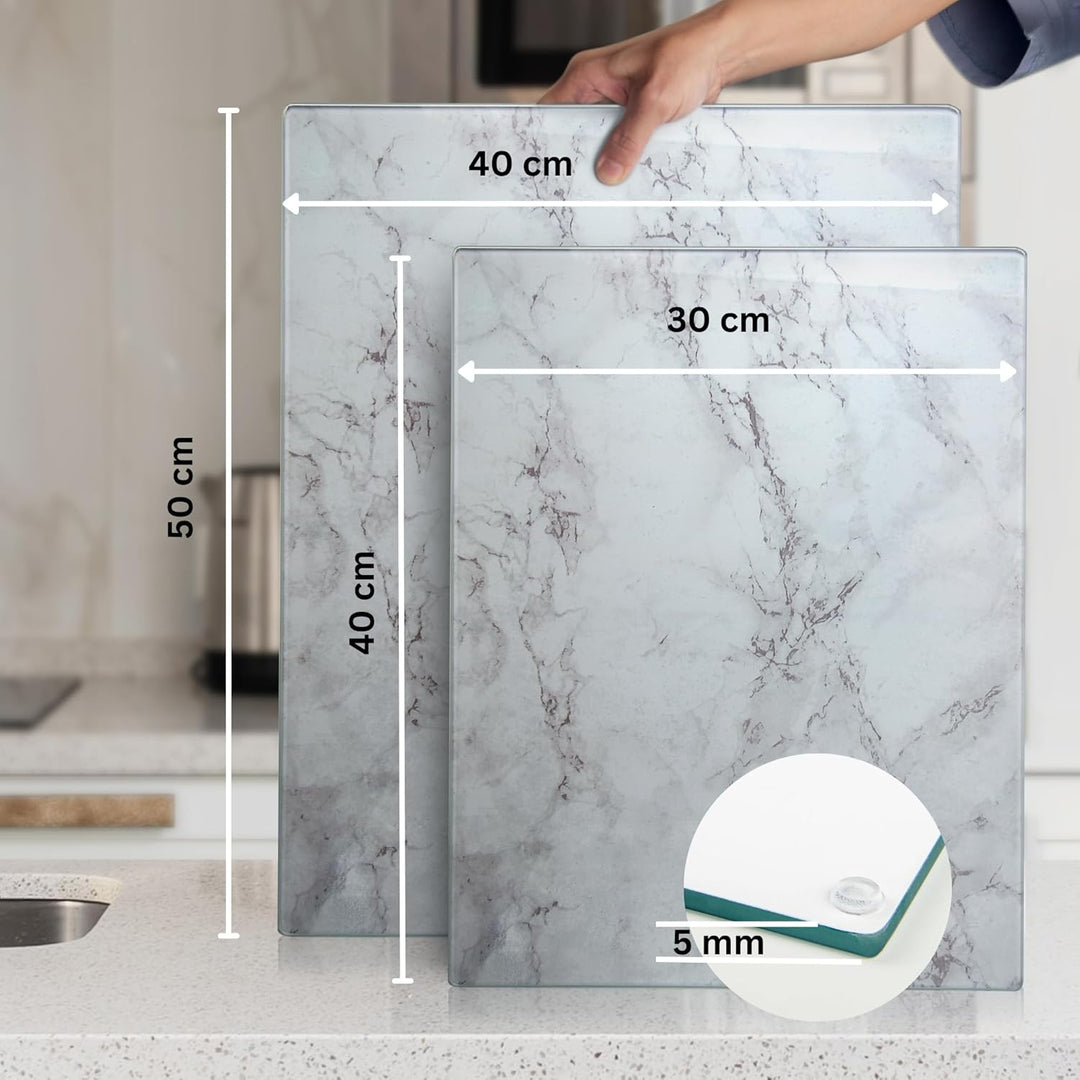 Glasschneidebrett 50×40cm – Hygienisches Schneidebrett aus gehärtetem Glas – Hitzebeständig, Kratzfe