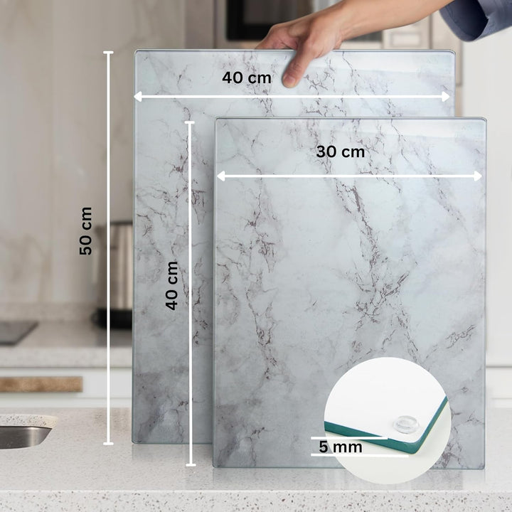 Glasschneidebrett 50×40cm – Hygienisches Schneidebrett aus gehärtetem Glas – Hitzebeständig, Kratzfe